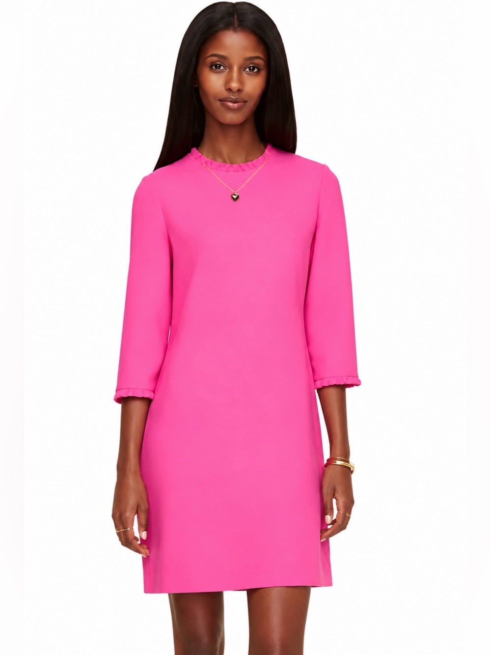 kate spade Hot Pink Ruffle-Trim Mini Shift Dress 10
